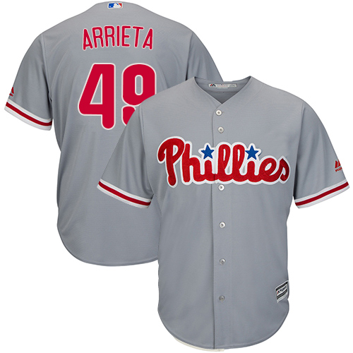 Phillies #49 Jake Arrieta Grey New Cool Base Stitched MLB Jersey